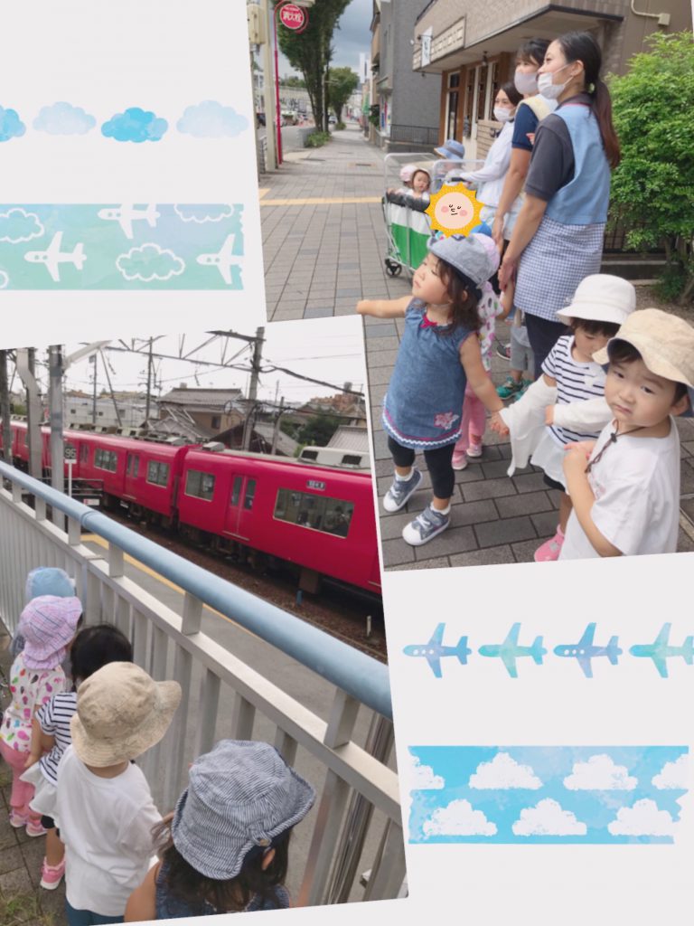 電車を見つめる園児たち